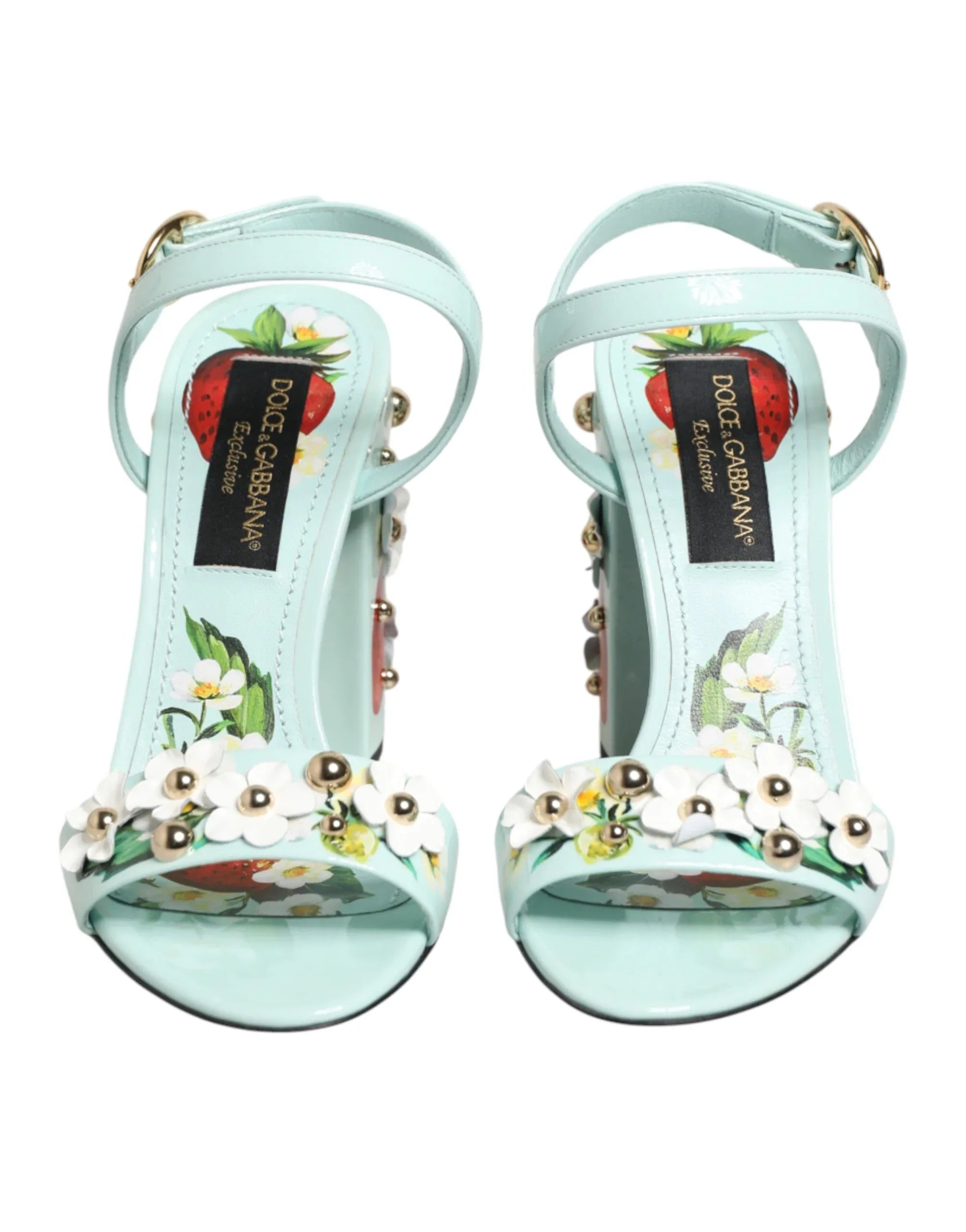 Dolce & Gabbana Mint Green Floral Studs Heels Sandals Shoes - Zeiniez