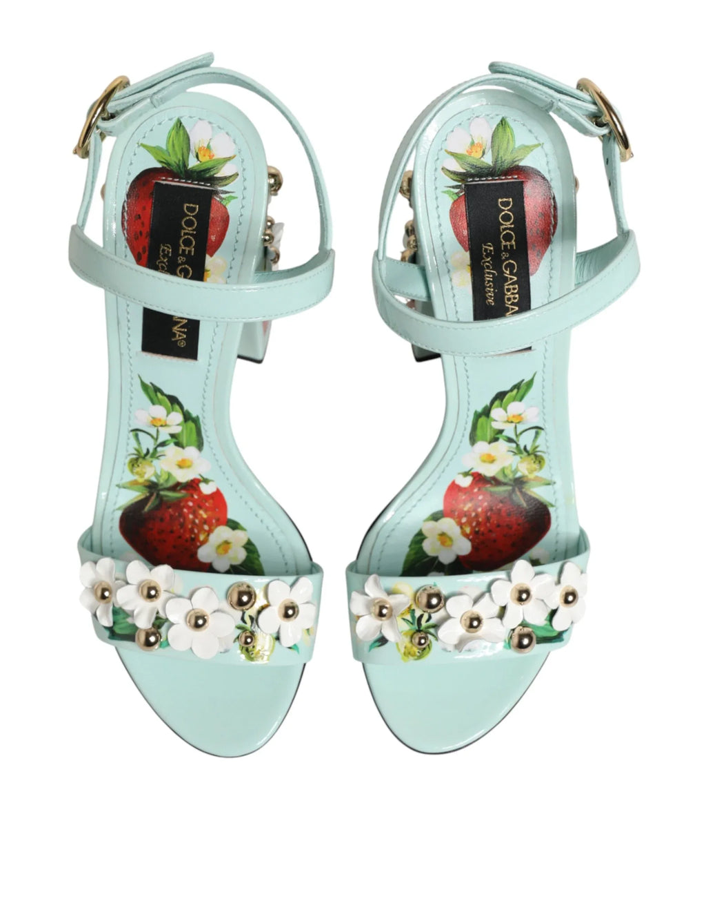 Dolce & Gabbana Mint Green Floral Studs Heels Sandals Shoes - Zeiniez