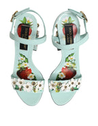 Dolce & Gabbana Mint Green Floral Studs Heels Sandals Shoes - Zeiniez