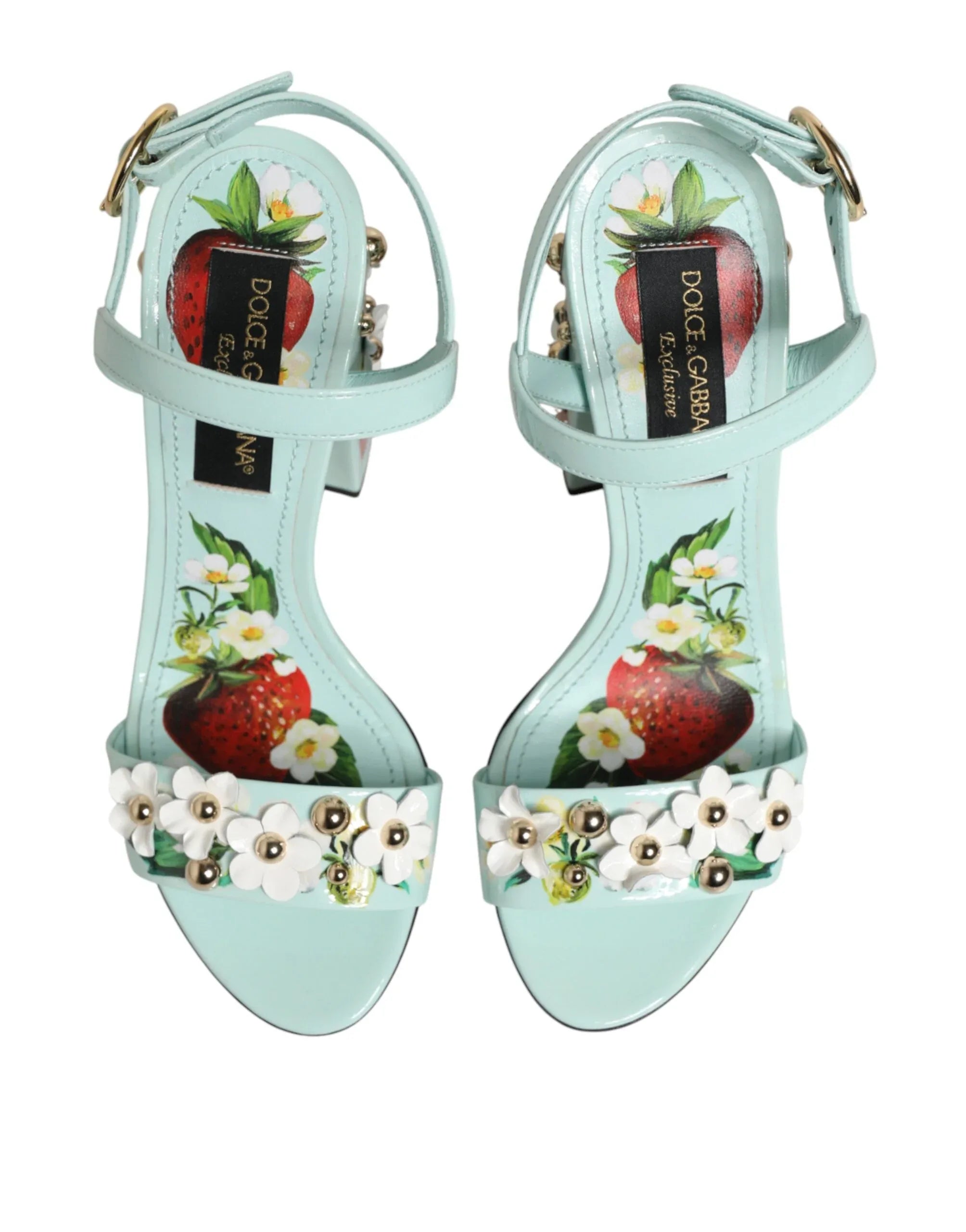 Dolce & Gabbana Mint Green Floral Studs Heels Sandals Shoes - Zeiniez