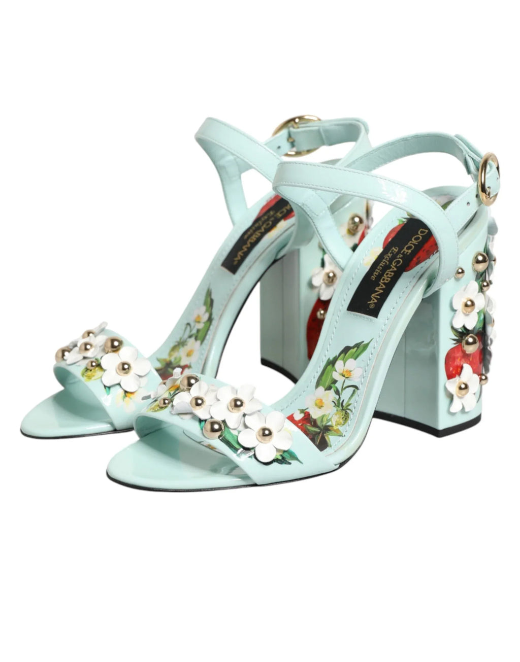 Dolce & Gabbana Mint Green Floral Studs Heels Sandals Shoes - Zeiniez