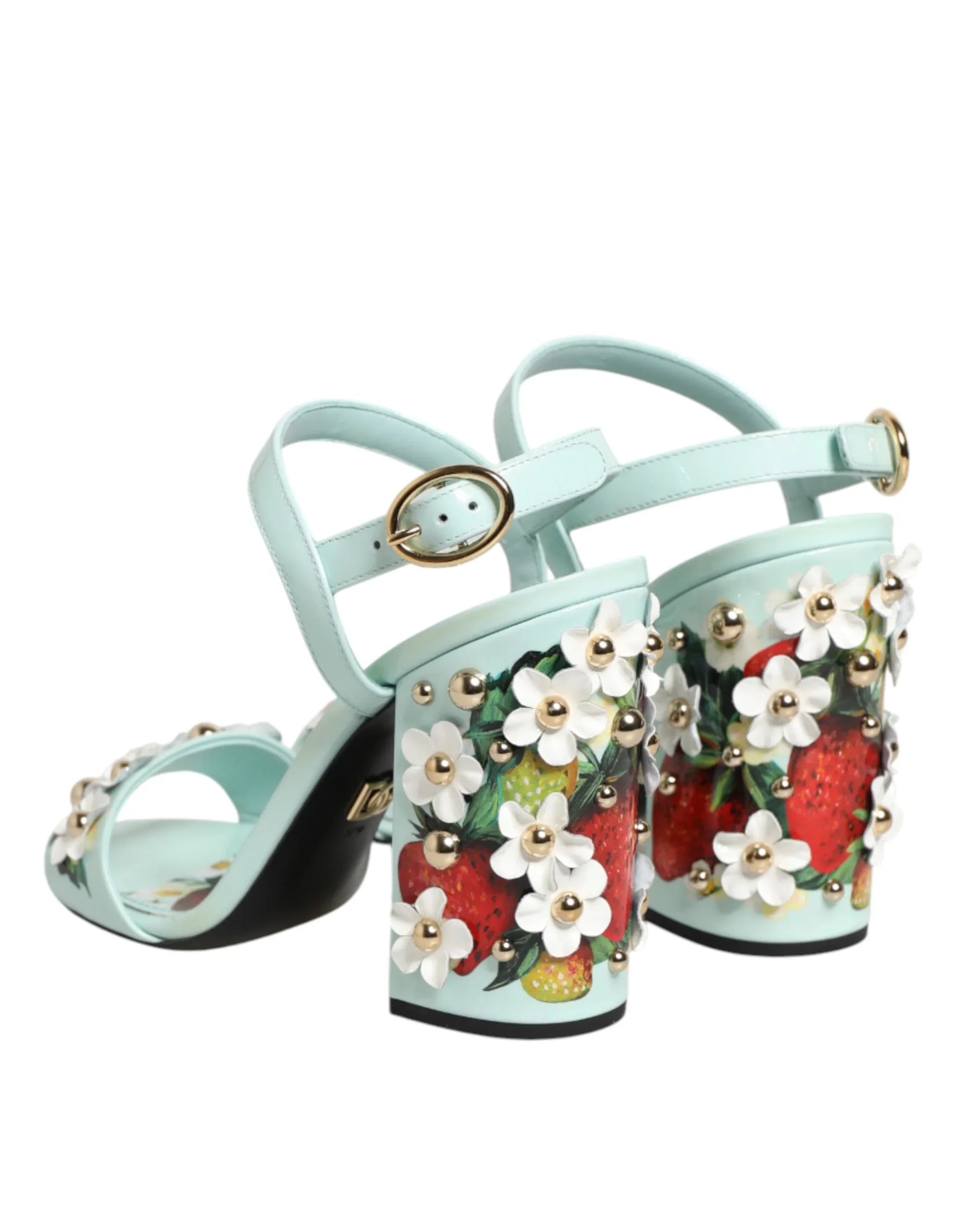Dolce & Gabbana Mint Green Floral Studs Heels Sandals Shoes - Zeiniez