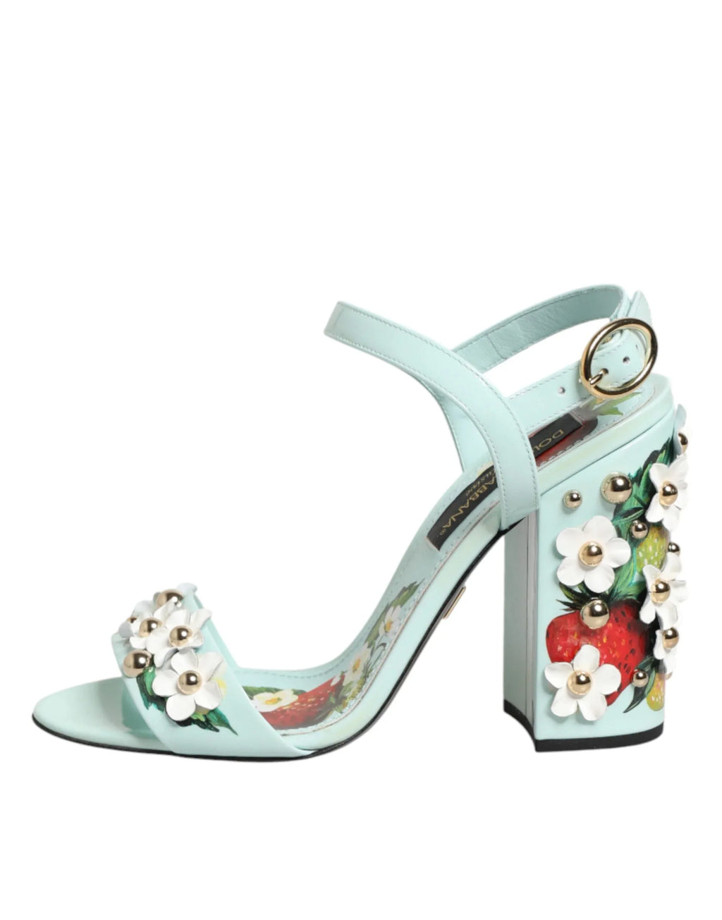Dolce & Gabbana Mint Green Floral Studs Heels Sandals Shoes - Zeiniez