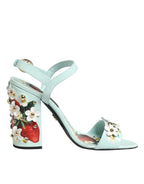 Dolce & Gabbana Mint Green Floral Studs Heels Sandals Shoes - Zeiniez