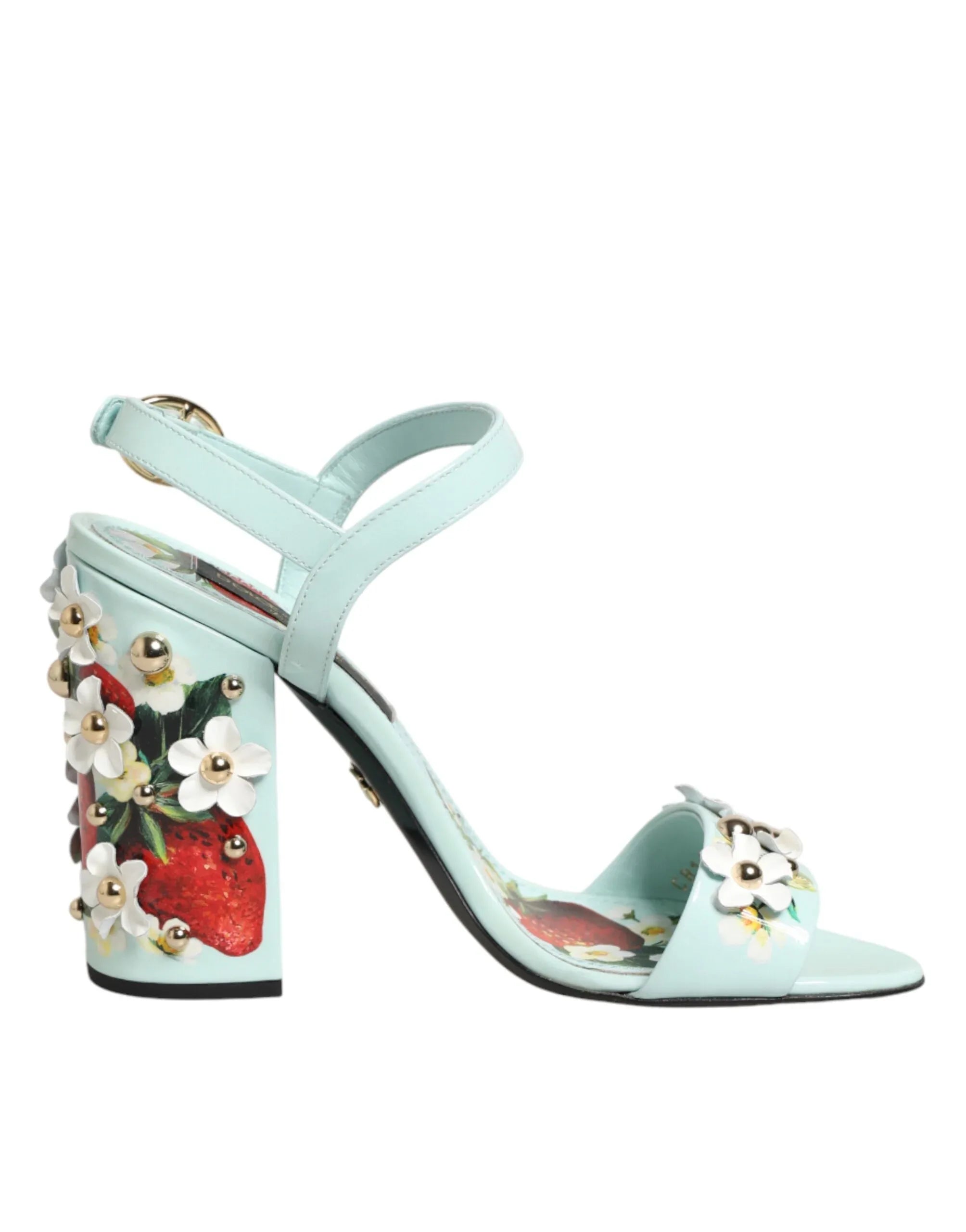 Dolce & Gabbana Mint Green Floral Studs Heels Sandals Shoes - Zeiniez