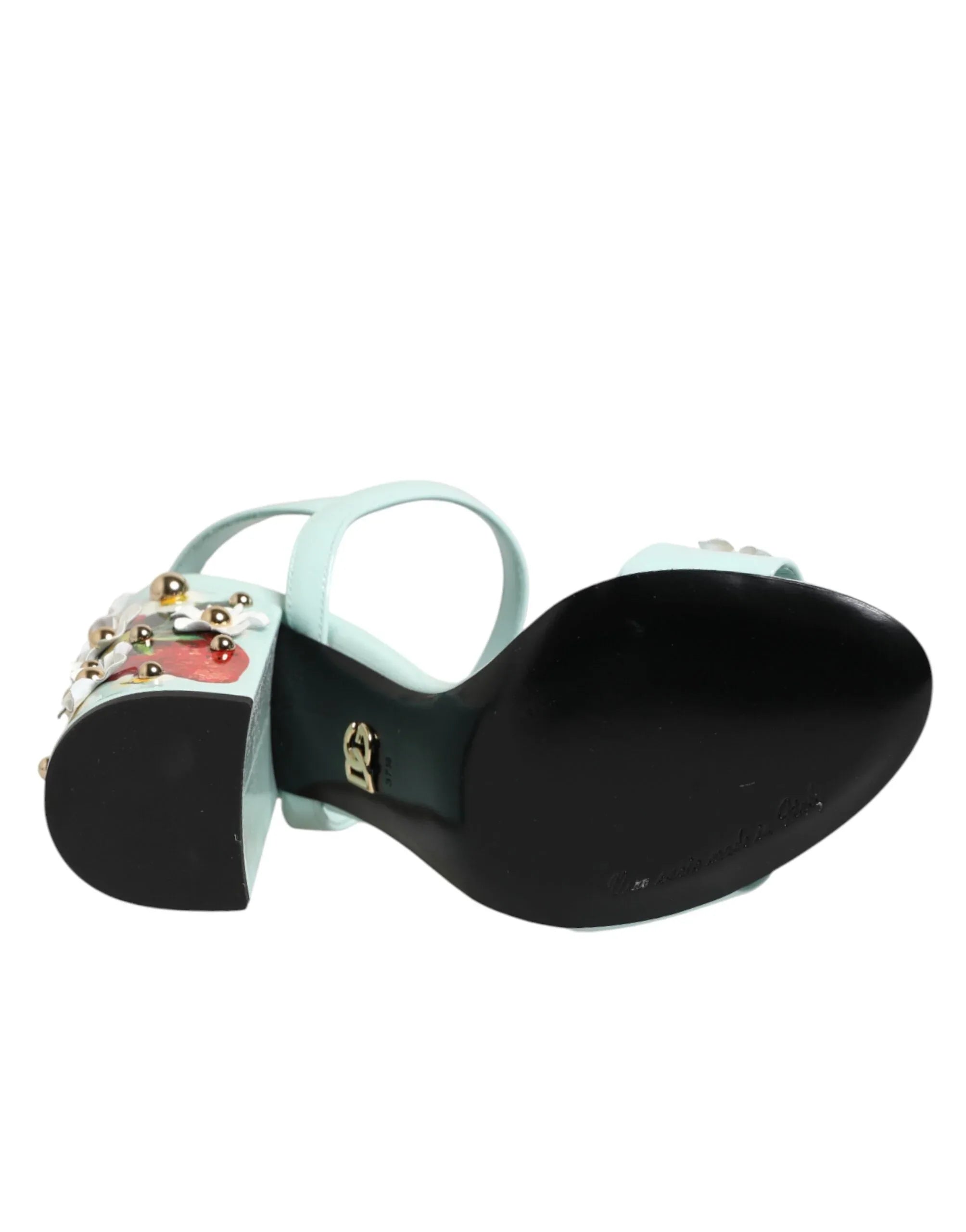 Dolce & Gabbana Mint Green Floral Studs Heels Sandals Shoes - Zeiniez