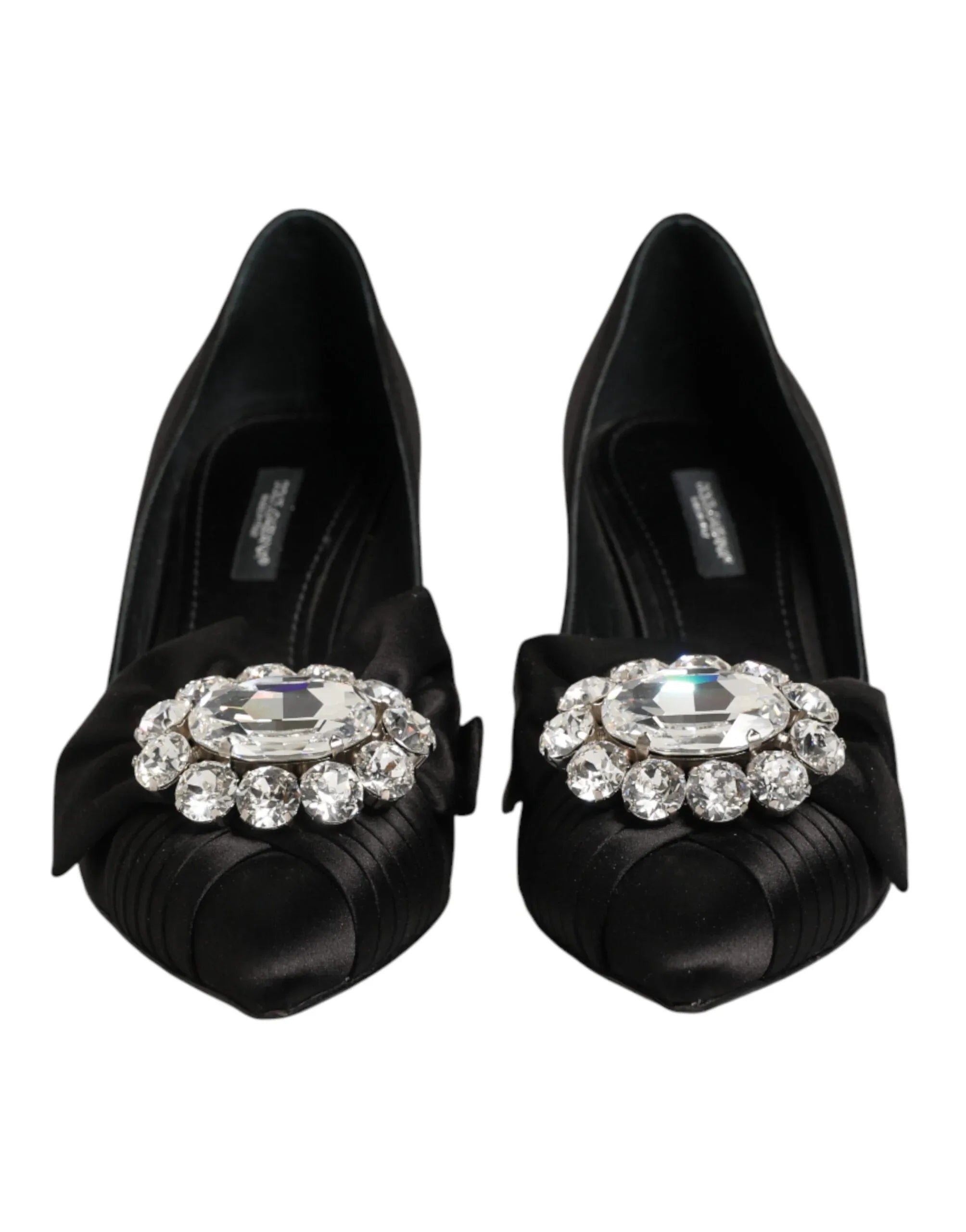 Dolce & Gabbana Black Satin Bow Crystal Embellishment Pumps Shoes - Zeiniez