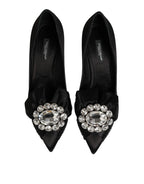 Dolce & Gabbana Black Satin Bow Crystal Embellishment Pumps Shoes - Zeiniez