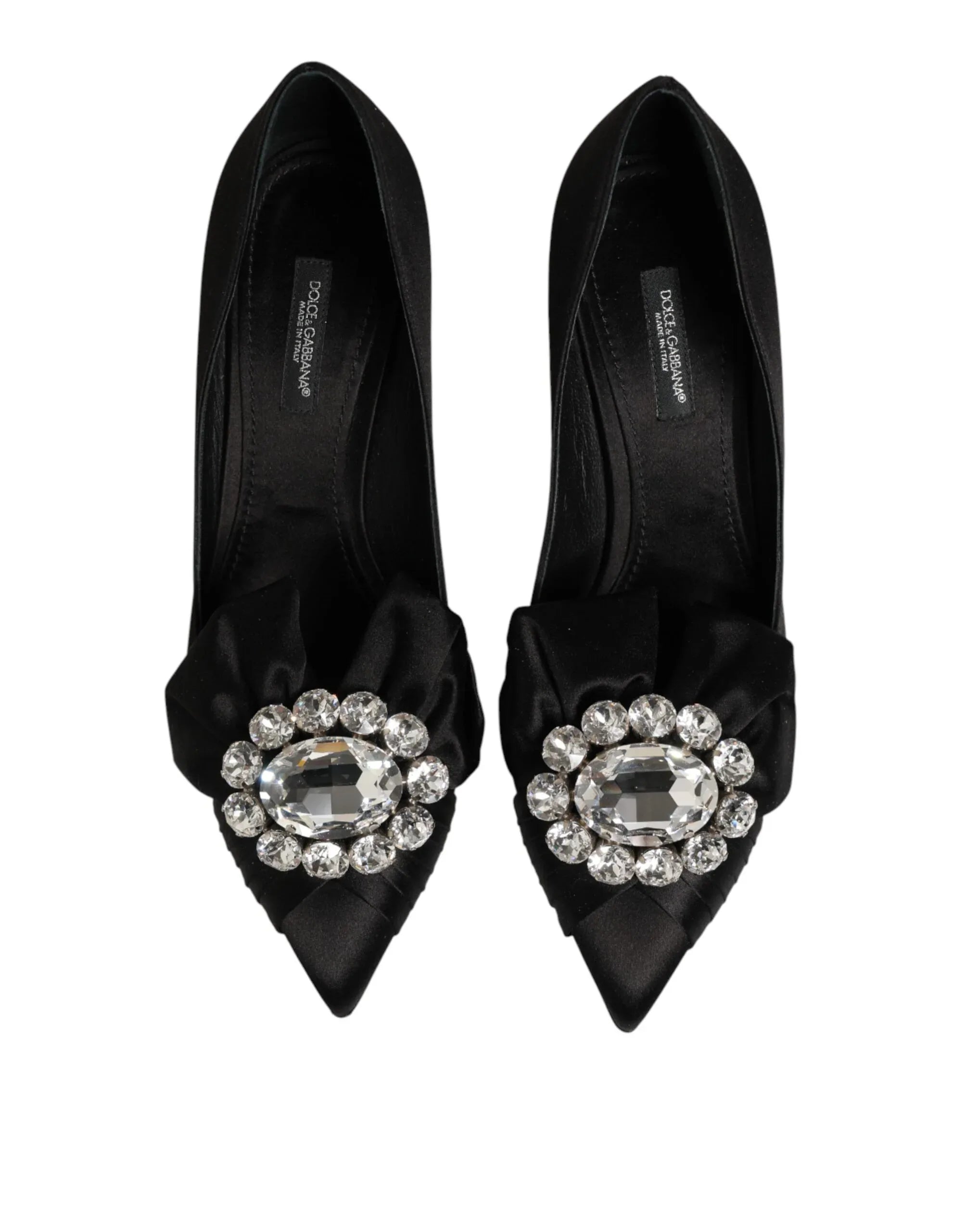 Dolce & Gabbana Black Satin Bow Crystal Embellishment Pumps Shoes - Zeiniez