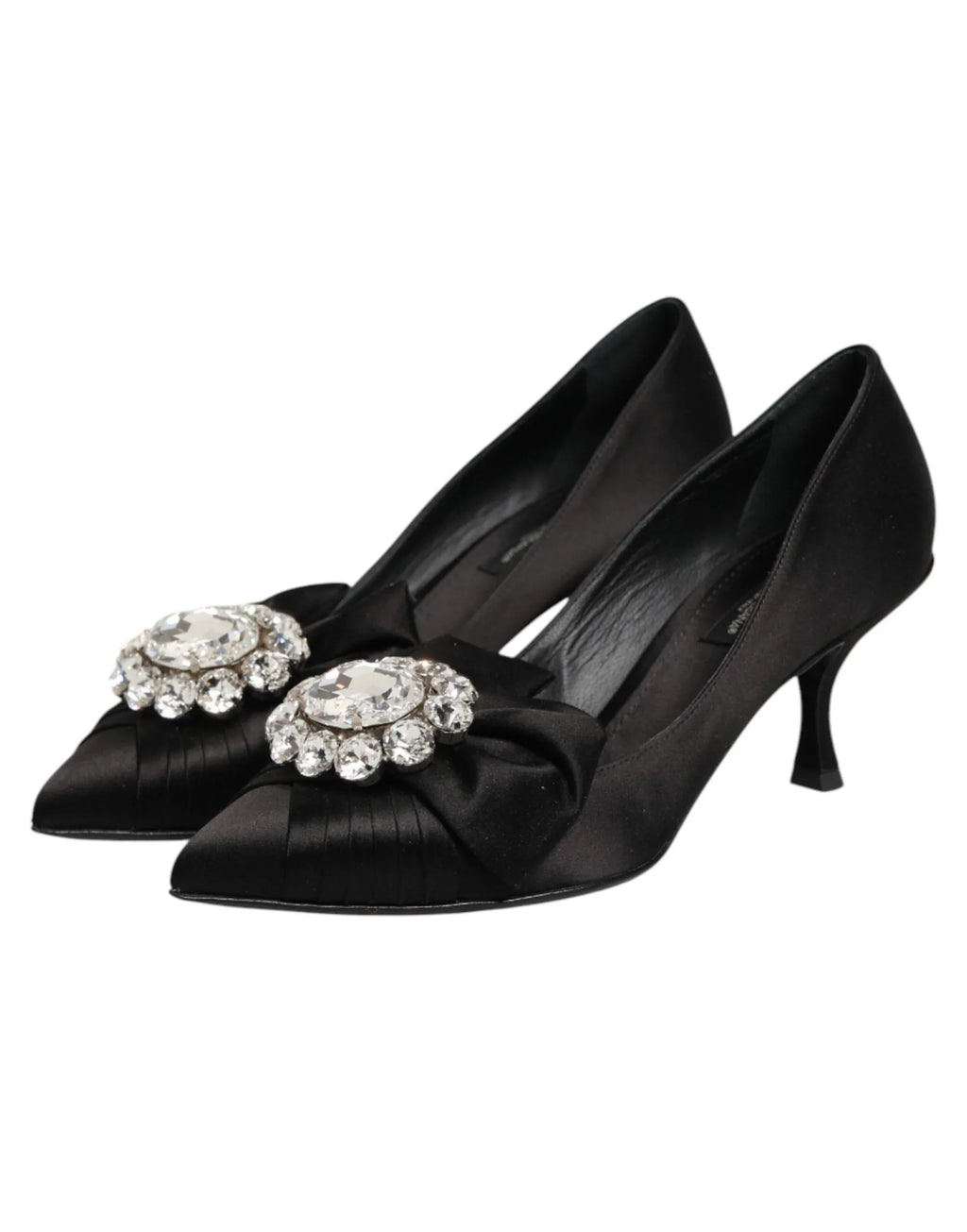 Dolce & Gabbana Black Satin Bow Crystal Embellishment Pumps Shoes - Zeiniez