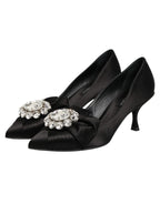 Dolce & Gabbana Black Satin Bow Crystal Embellishment Pumps Shoes - Zeiniez