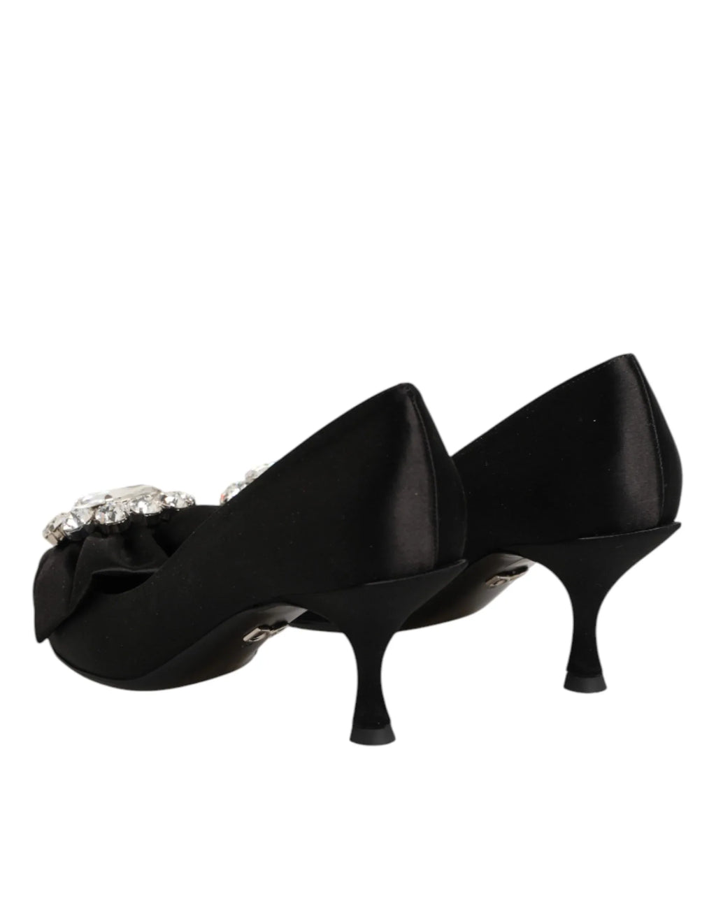 Dolce & Gabbana Black Satin Bow Crystal Embellishment Pumps Shoes - Zeiniez