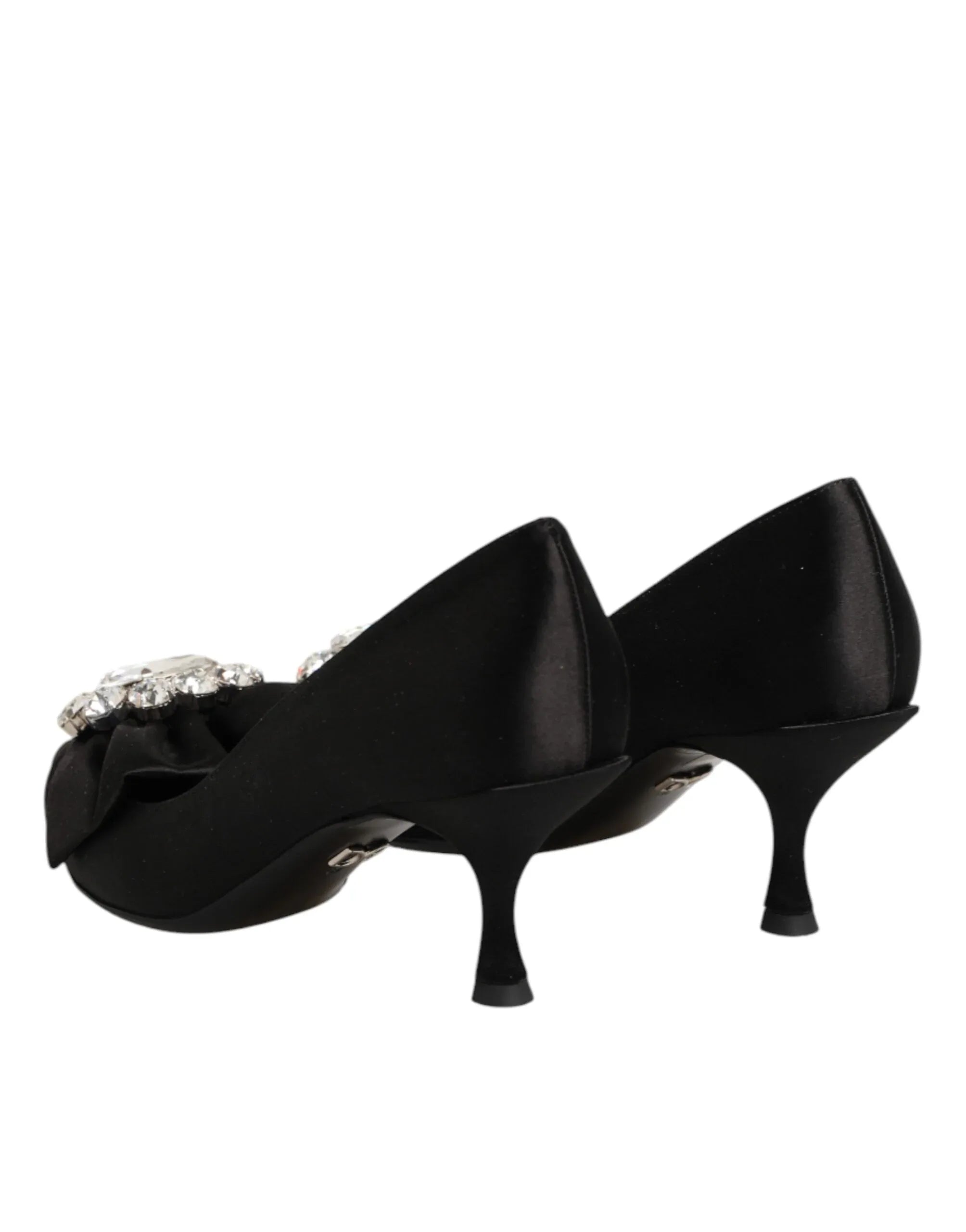 Dolce & Gabbana Black Satin Bow Crystal Embellishment Pumps Shoes - Zeiniez