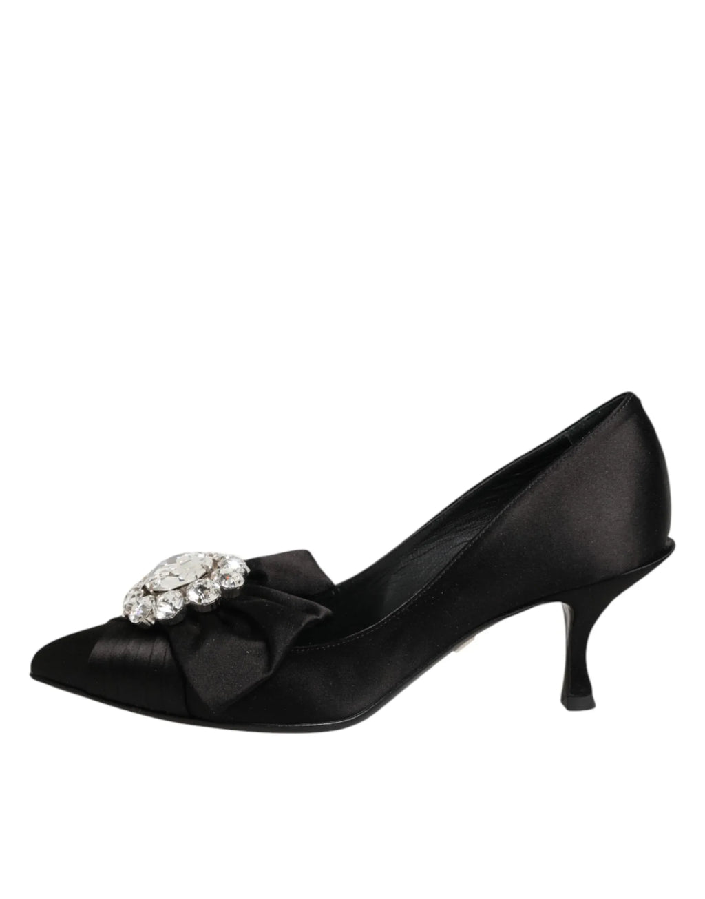 Dolce & Gabbana Black Satin Bow Crystal Embellishment Pumps Shoes - Zeiniez