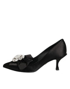 Dolce & Gabbana Black Satin Bow Crystal Embellishment Pumps Shoes - Zeiniez