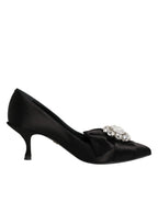 Dolce & Gabbana Black Satin Bow Crystal Embellishment Pumps Shoes - Zeiniez