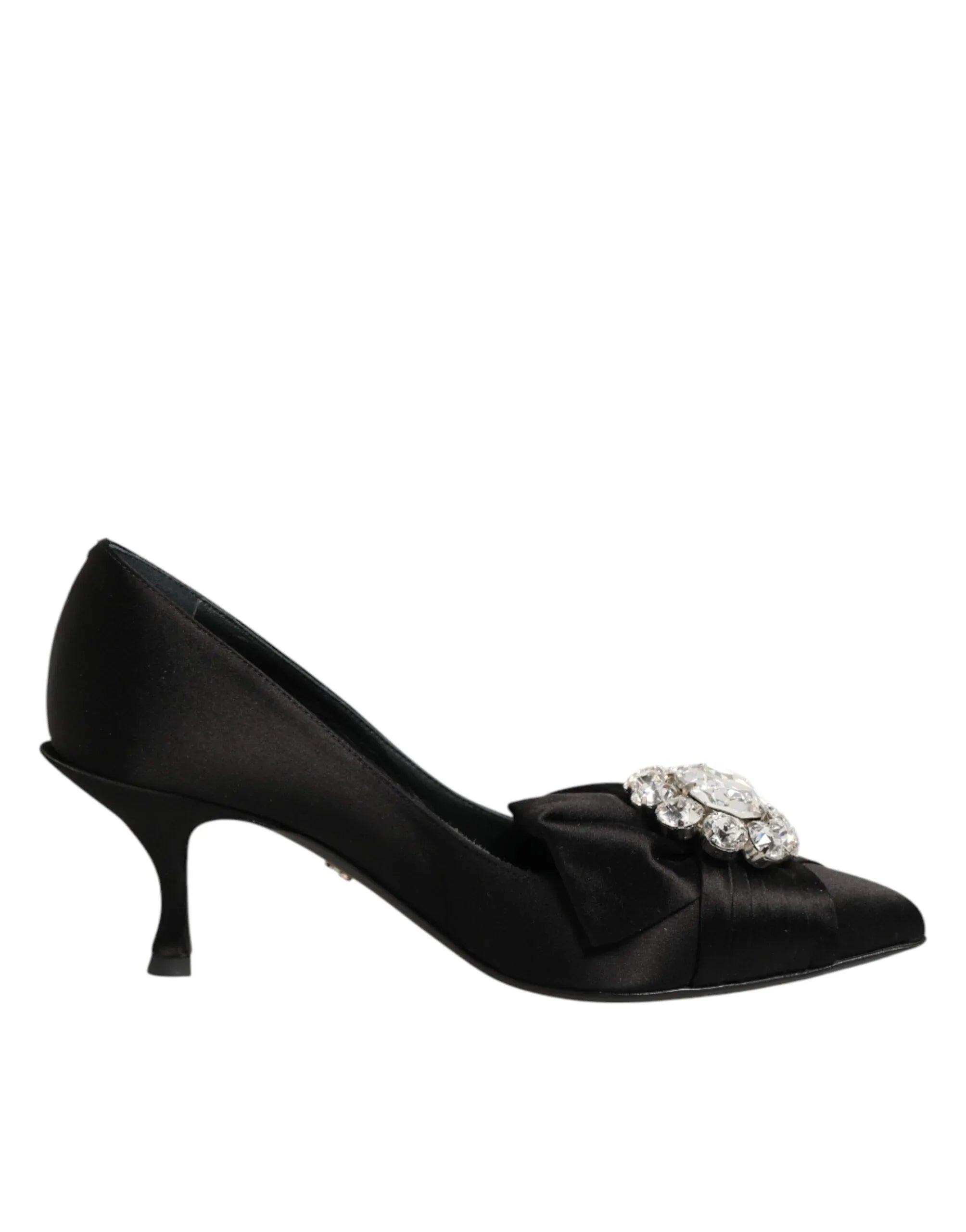 Dolce & Gabbana Black Satin Bow Crystal Embellishment Pumps Shoes - Zeiniez
