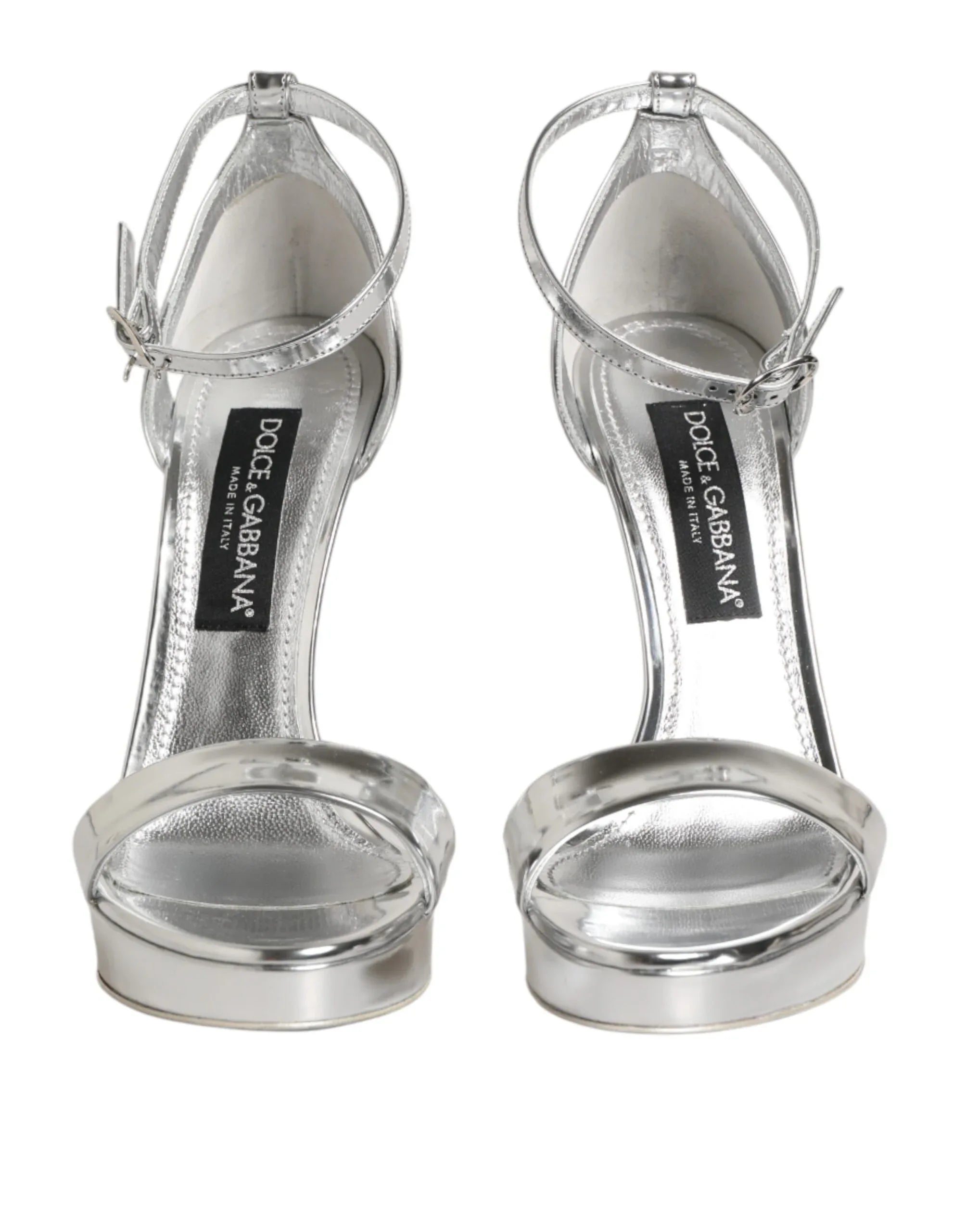 Dolce & Gabbana Silver Leather Platform Keira Sandals Shoes - Zeiniez