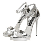 Dolce & Gabbana Silver Leather Platform Keira Sandals Shoes - Zeiniez