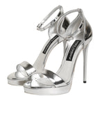 Dolce & Gabbana Silver Leather Platform Keira Sandals Shoes