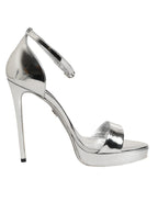 Dolce & Gabbana Silver Leather Platform Keira Sandals Shoes
