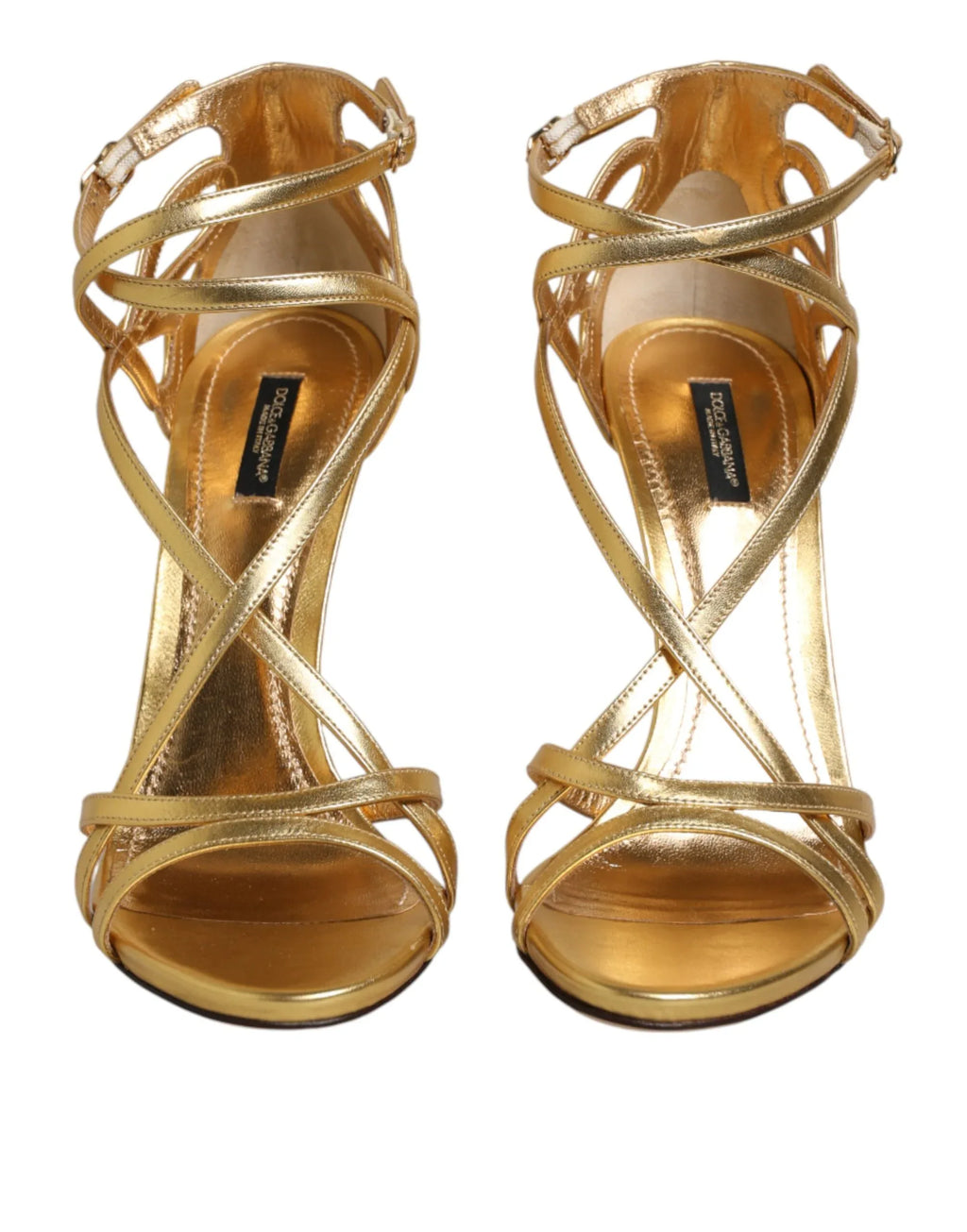 Dolce & Gabbana Gold Leather Keira Heels Sandals Shoes - Zeiniez