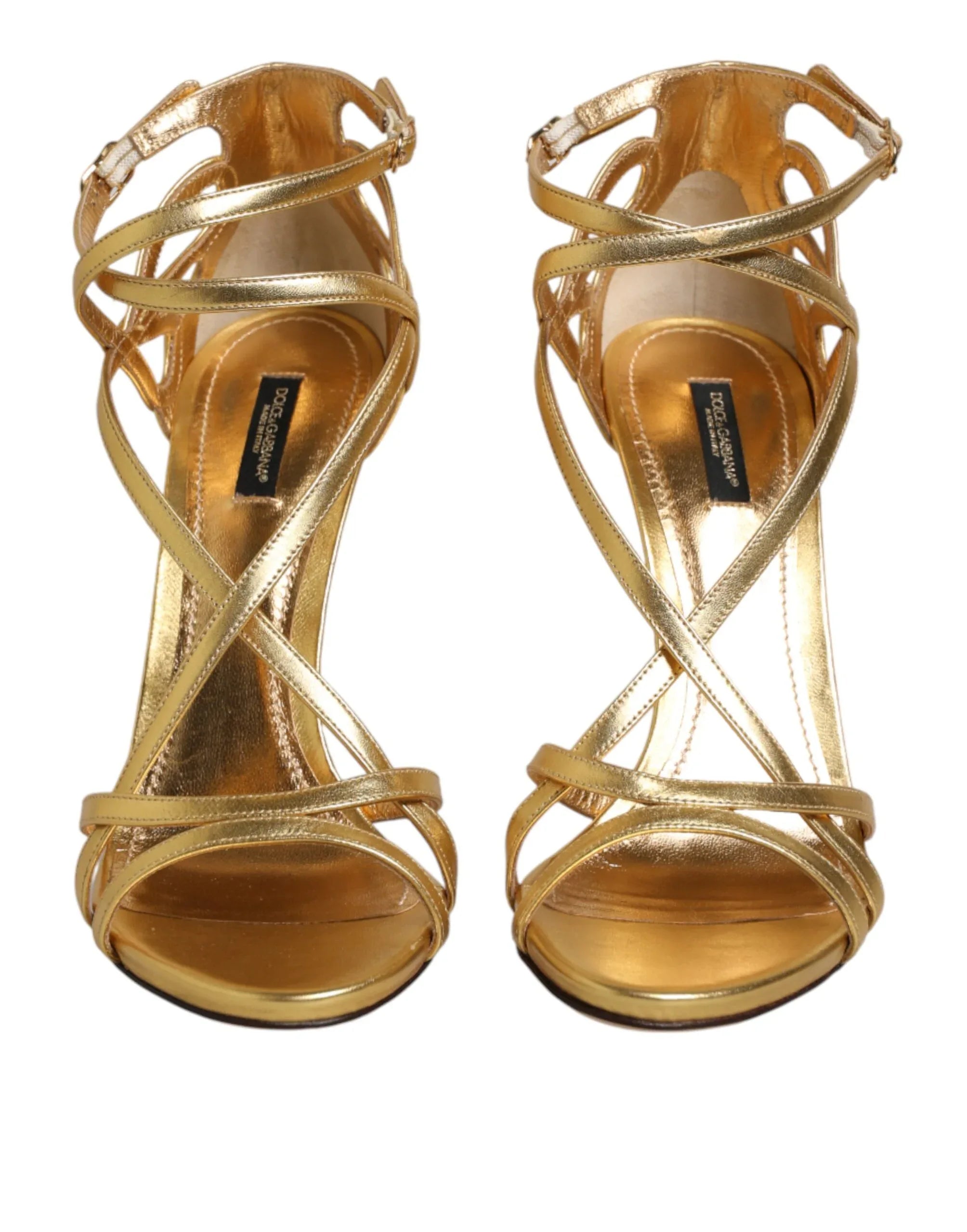 Dolce & Gabbana Gold Leather Keira Heels Sandals Shoes - Zeiniez