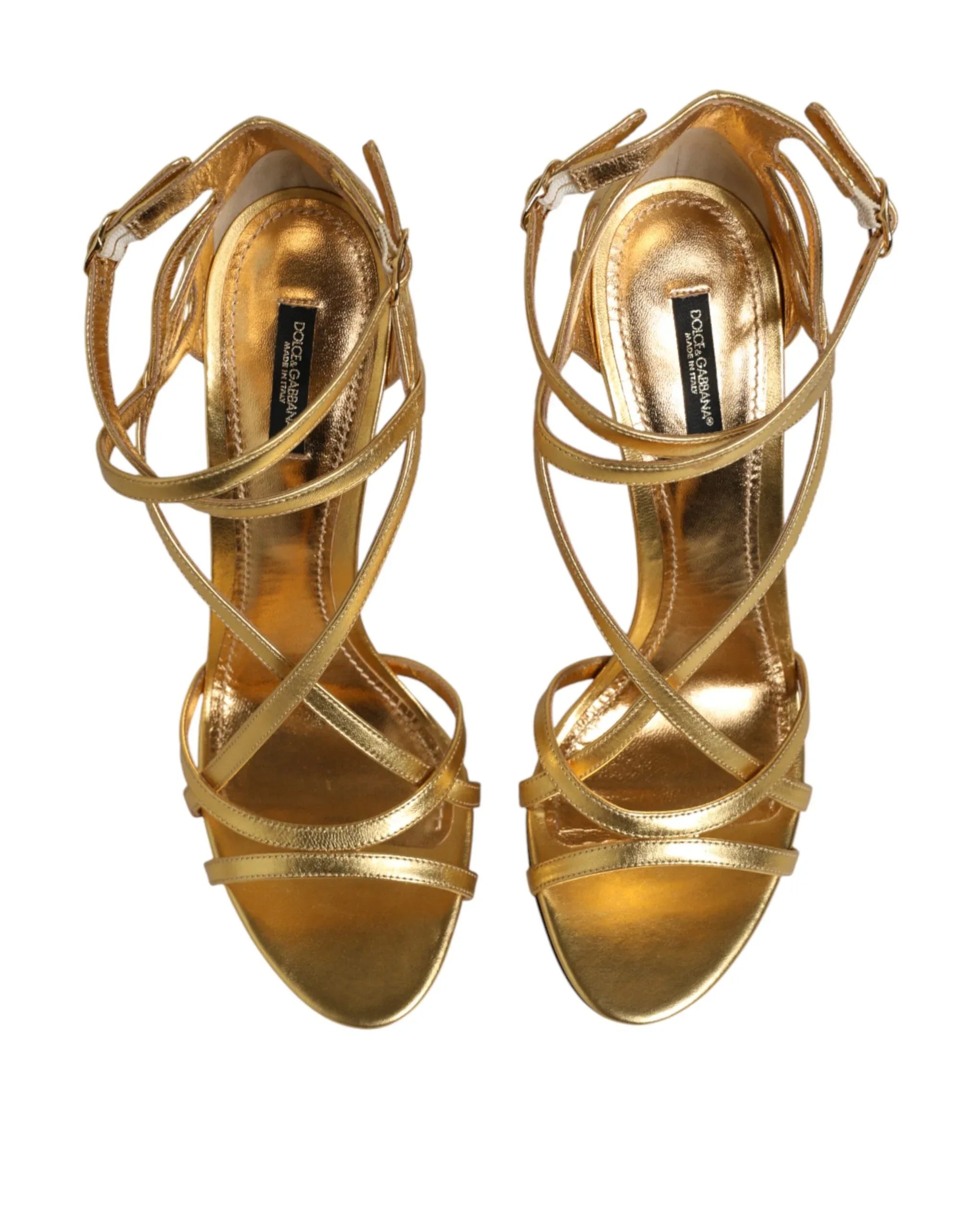 Dolce & Gabbana Gold Leather Keira Heels Sandals Shoes - Zeiniez