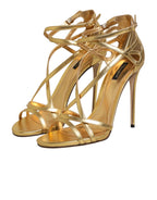 Dolce & Gabbana Gold Leather Keira Heels Sandals Shoes - Zeiniez