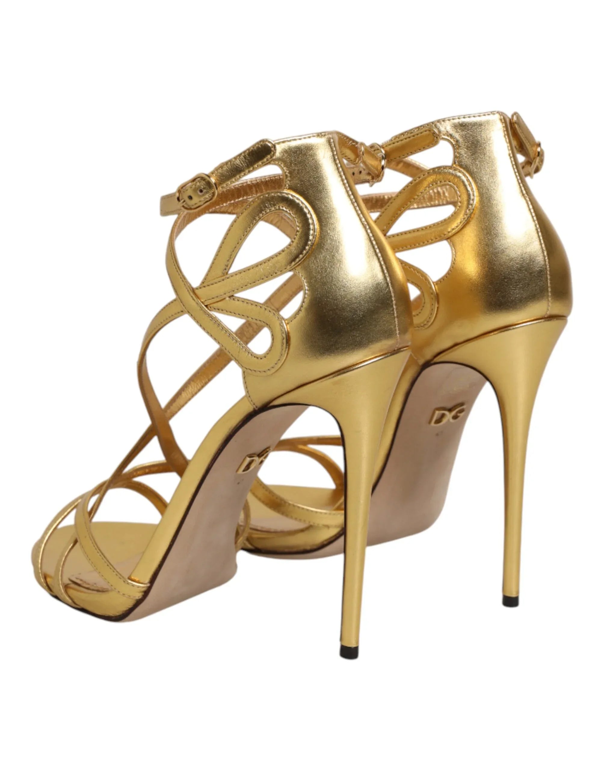 Dolce & Gabbana Gold Leather Keira Heels Sandals Shoes - Zeiniez