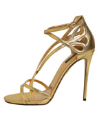 Dolce & Gabbana Gold Leather Keira Heels Sandals Shoes - Zeiniez