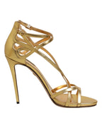 Dolce & Gabbana Gold Leather Keira Heels Sandals Shoes - Zeiniez