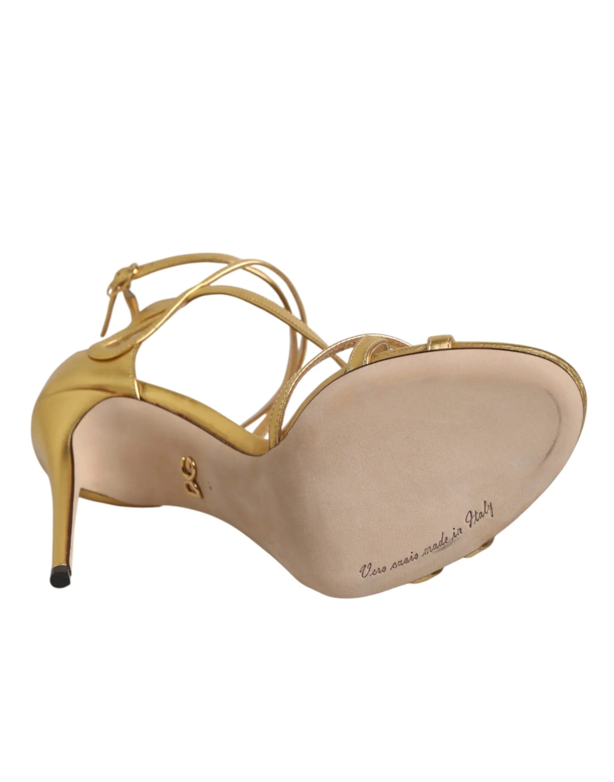 Dolce & Gabbana Gold Leather Keira Heels Sandals Shoes - Zeiniez