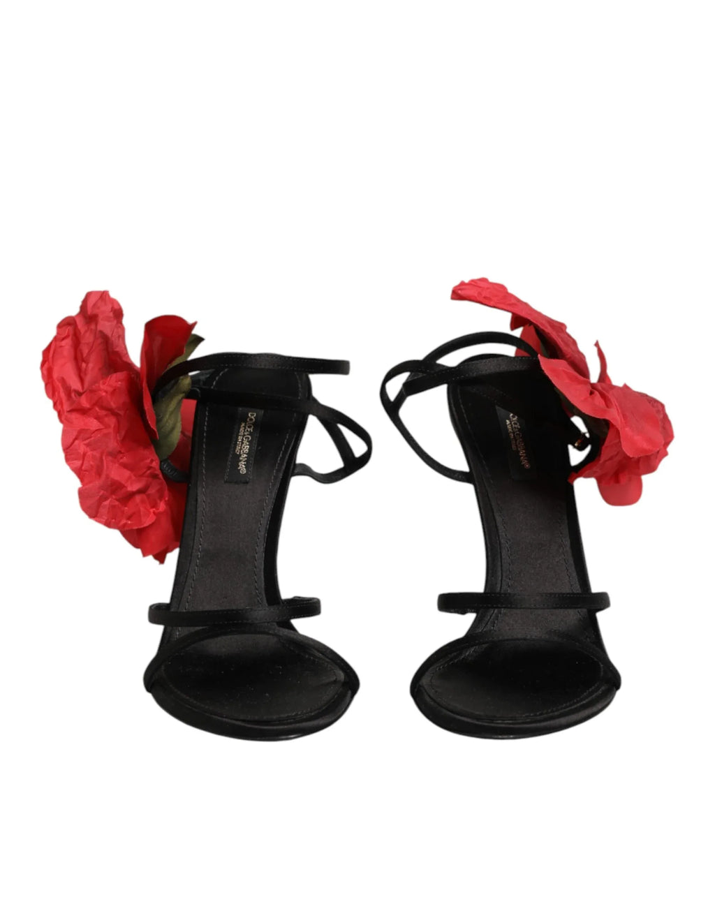 Dolce & Gabbana Black Leather Strappy Flower Heels Sandals Shoes - Zeiniez