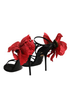 Dolce & Gabbana Black Leather Strappy Flower Heels Sandals Shoes - Zeiniez