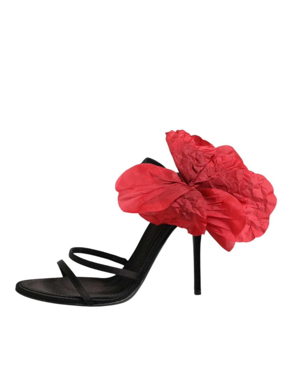 Dolce & Gabbana Black Leather Strappy Flower Heels Sandals Shoes - Zeiniez
