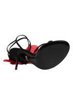 Dolce & Gabbana Black Leather Strappy Flower Heels Sandals Shoes - Zeiniez