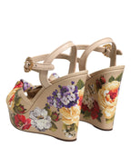Dolce & Gabbana Beige Floral Ankle Strap Wedge Sandals Shoes - Zeiniez