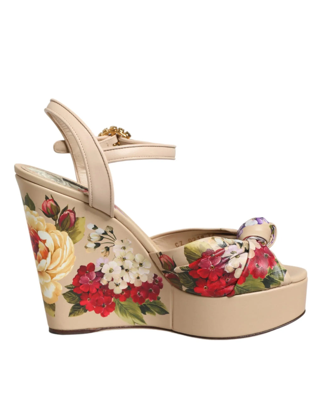 Dolce & Gabbana Beige Floral Ankle Strap Wedge Sandals Shoes - Zeiniez
