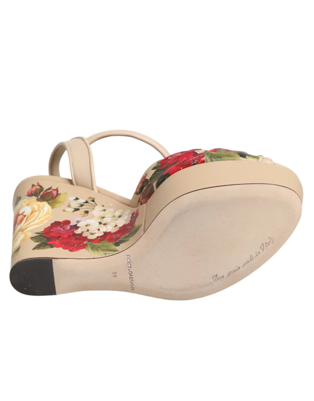 Dolce & Gabbana Beige Floral Ankle Strap Wedge Sandals Shoes - Zeiniez