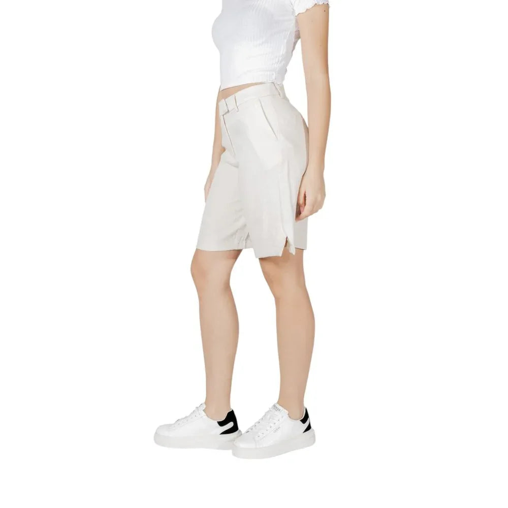 Vila Clothes Beige Viscose Bermuda Shorts - Zeiniez