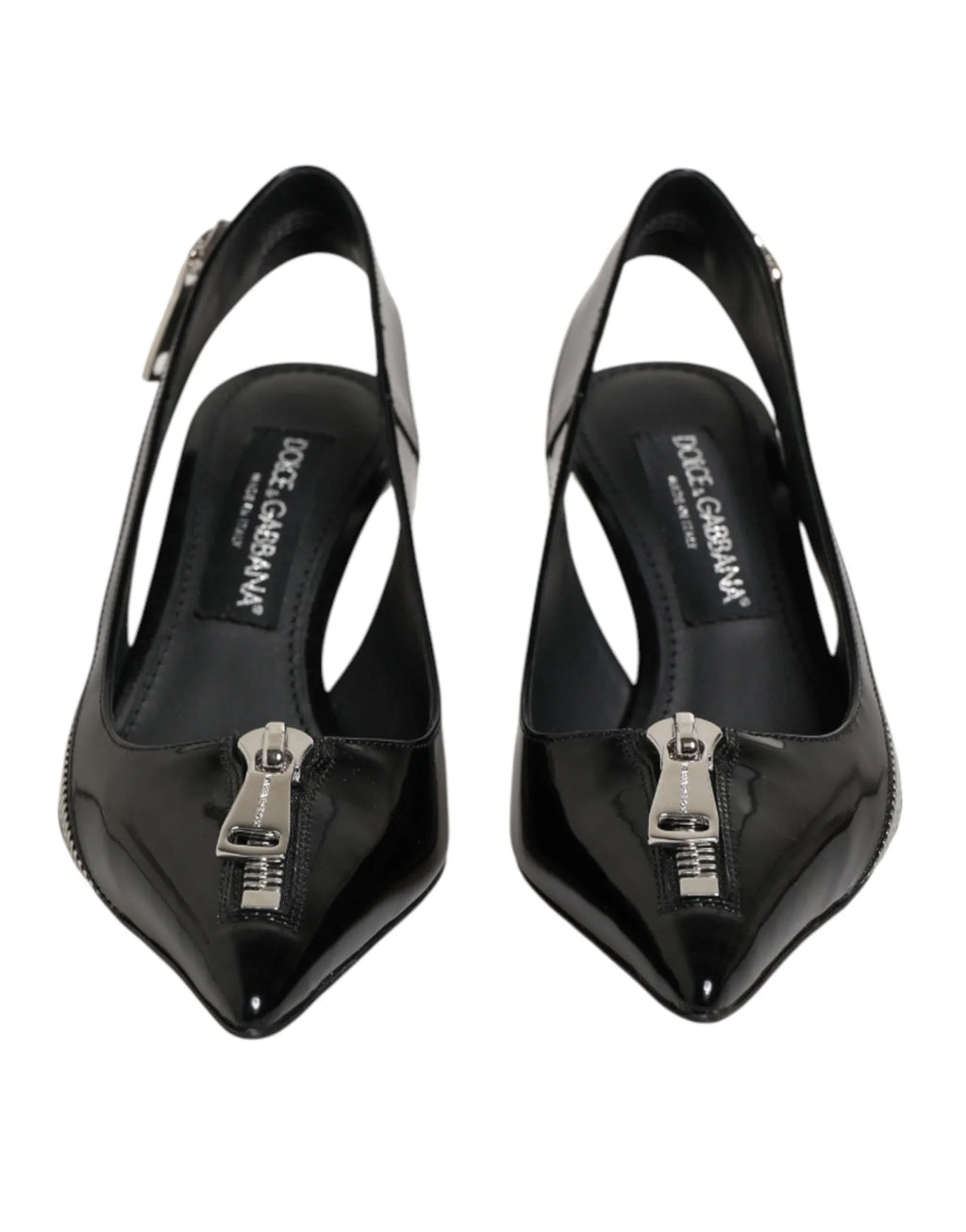 Dolce & Gabbana Black Zipper Leather Heels Slingbacks Shoes - Zeiniez