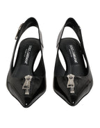 Dolce & Gabbana Black Zipper Leather Heels Slingbacks Shoes - Zeiniez