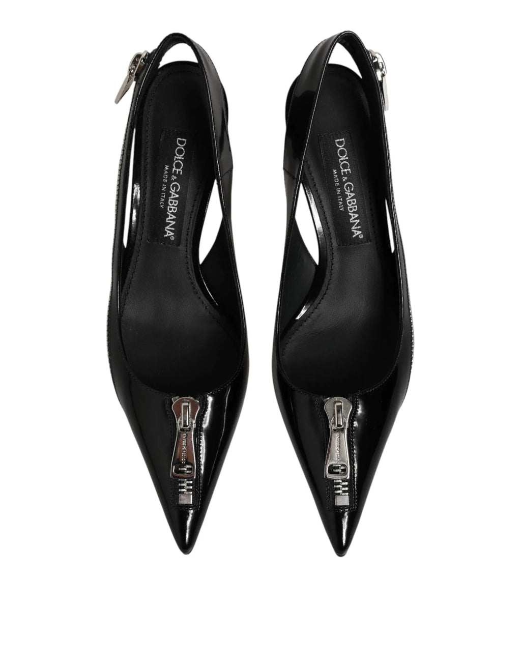 Dolce & Gabbana Black Zipper Leather Heels Slingbacks Shoes - Zeiniez