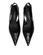 Dolce & Gabbana Black Zipper Leather Heels Slingbacks Shoes - Zeiniez