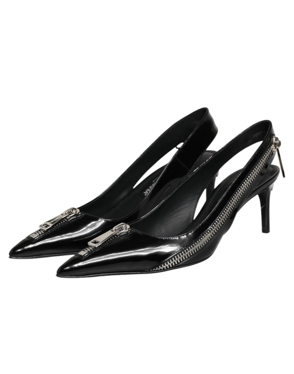 Dolce & Gabbana Black Zipper Leather Heels Slingbacks Shoes - Zeiniez