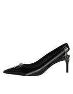 Dolce & Gabbana Black Zipper Leather Heels Slingbacks Shoes - Zeiniez