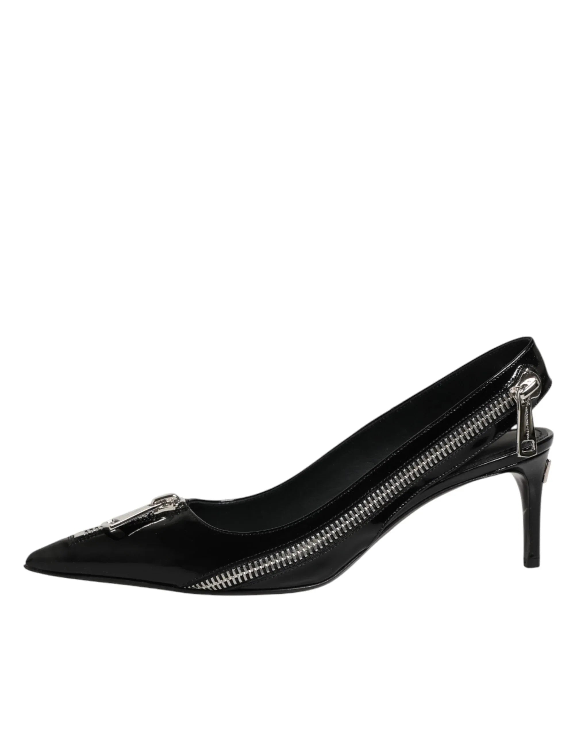 Dolce & Gabbana Black Zipper Leather Heels Slingbacks Shoes - Zeiniez