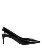 Dolce & Gabbana Black Zipper Leather Heels Slingbacks Shoes - Zeiniez