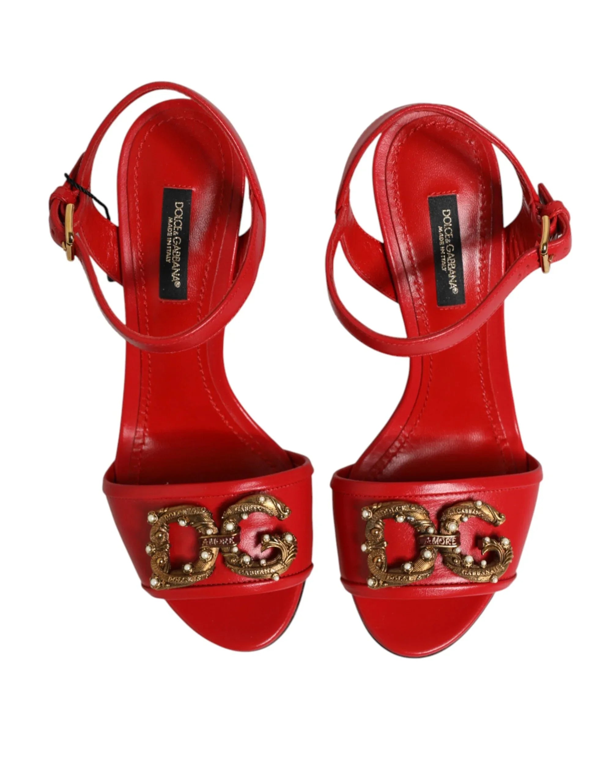 Dolce & Gabbana Red Leather DG AMORE Heels Sandals Shoes - Zeiniez